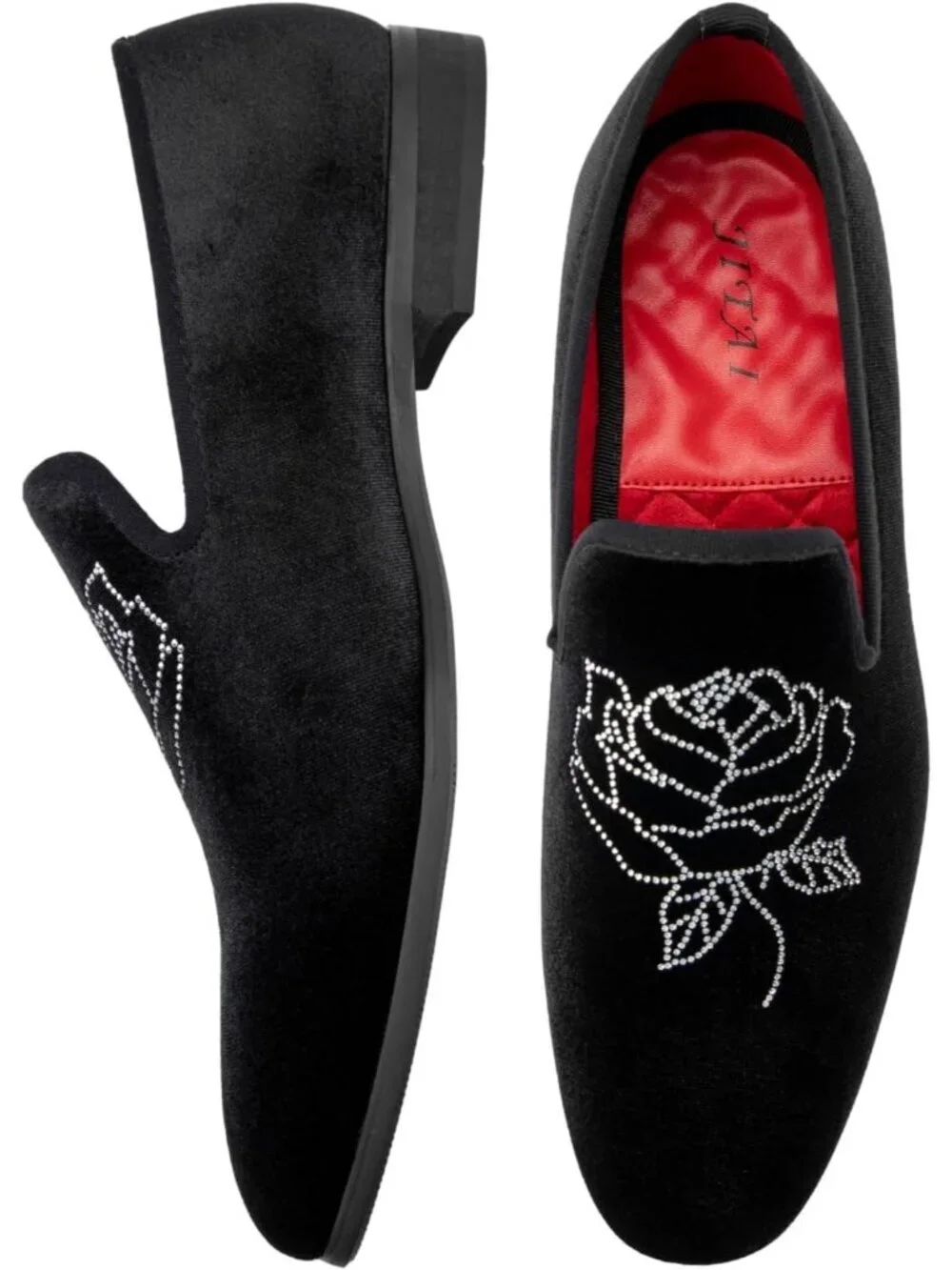 JITAI Men's Black Velvet Loafers Penny Slip On Tuxedo Wedding Fashion Prom Shoes